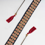 Black Gold Embroidered Belt With Beaded Tassel