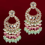 Pink & Green Kundan Pearl Handcrafted Chandbali