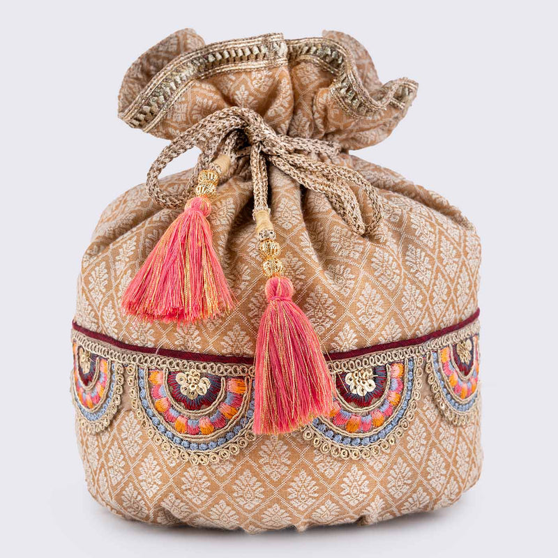 Buy Baby pink embroidered potli bag by Amyra at Aashni and Co