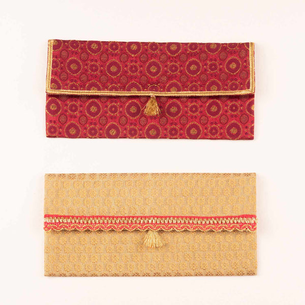 Brocade Reusable Cloth Envelopes (Gold, Maroon)